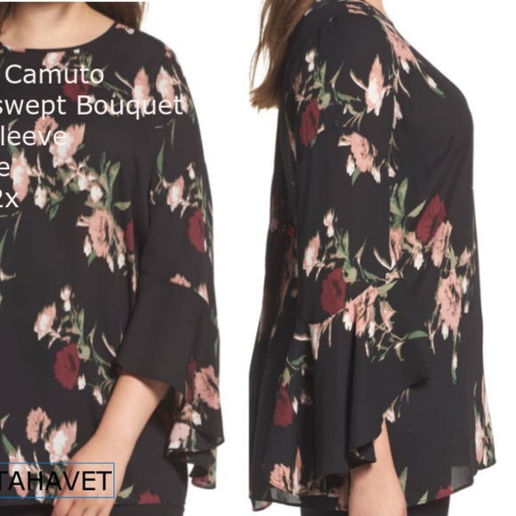 VINCE CAMUTO Windswept Bouquet Bell Sleeve Blouse - Picture 2 of 6